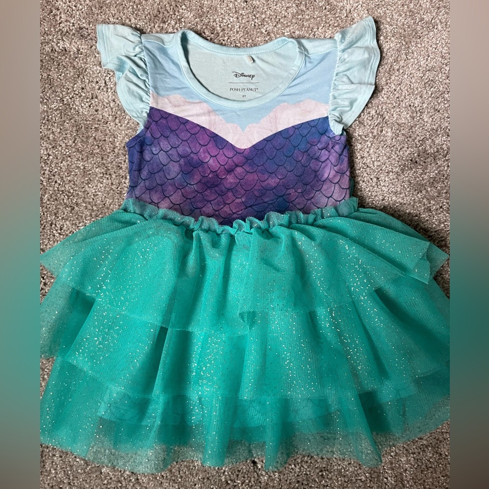 Posh Peanut Little Mermaid Ruffled Cap Sleeve Tulle Dress